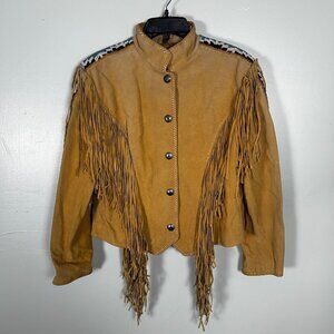 Cripple Creek Jacket Womens XL Genuine Leather Aztec Beaded Fringe Western